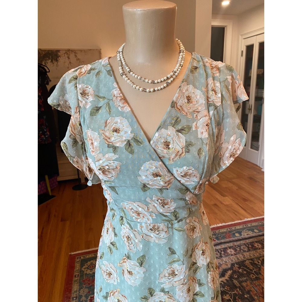 Altard State Florentina Sage Green Floral Swiss Dot High Low Midi Dress - Picture 2 of 14